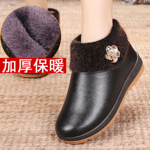 棉靴加绒保暖奶奶鞋 皮面防水妈妈鞋 短靴加厚防滑 女冬季 老北京棉鞋