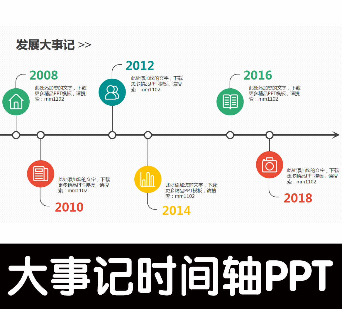 时间轴PPT图表素材模板 企业公司大事记发展历程数据可视化时间线