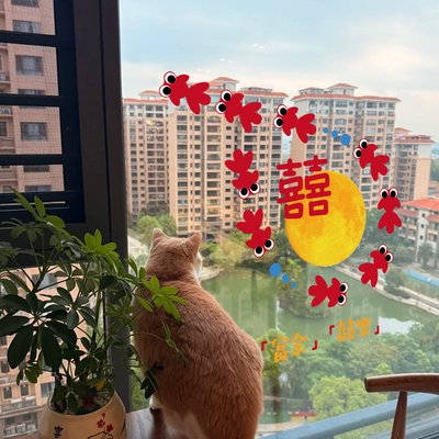 结婚玻璃静电贴喜字婚房装饰布置窗花贴纸婚庆用品大全订婚