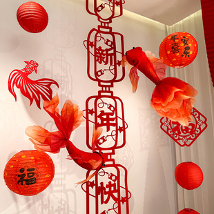 新年装饰氛围布置元旦场景锦鲤商场店铺橱窗美陈场景2026马年春节