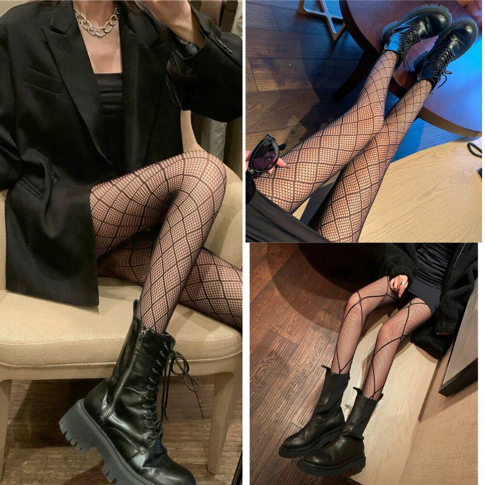 袋装菱格网袜黑丝袜连裤袜镂空时尚打底袜大中小格女士