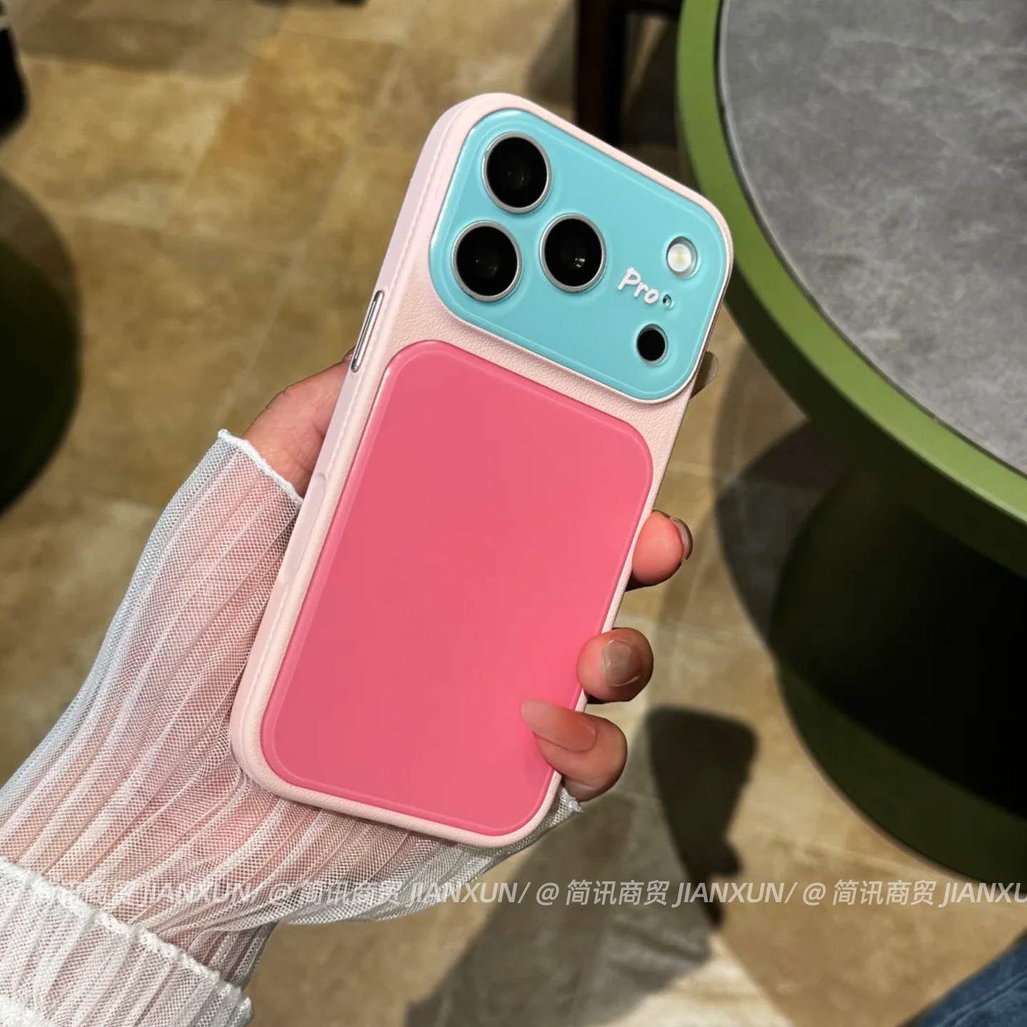 好看少女粉多巴胺撞色适用苹果17promax手机壳新款iphone16pro全包防摔保护套apple15/14p玫粉色高级感皮纹女