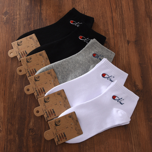 纯棉白袜子男士 字母黑白色港风ins潮日系低帮短袜防臭短筒船袜i子