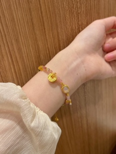 足金999小金锁手串马卡拉碧玺手链生日礼物送女友闺蜜高级感