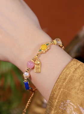 足金天官赐福国潮多宝手串古法银手链生日礼物送女友闺蜜夏季新品