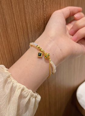 足金四叶草转运珠欧泊手链天然碧玺手串礼物送女友闺蜜叠戴显白