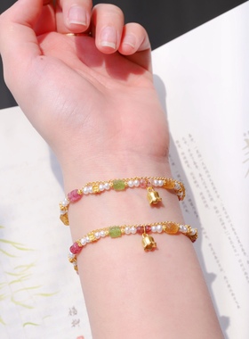 足金999铃兰花彩虹碧玺手串古法银手链生日礼物送女友闺蜜高级感