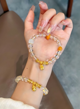 足金点钻小金瓜手链天然白水晶手串生日礼物送女友闺蜜高级感显白