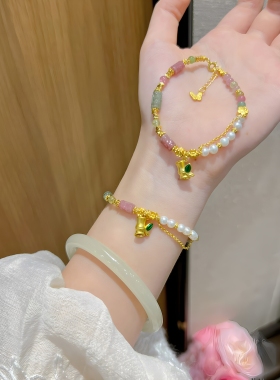 足金胖竹手链天然碧玺珍珠手串生日礼物送女友闺蜜高级感惊喜叠带