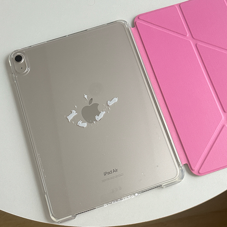 kiki原创/蔷薇粉色旋转兔子适用于ipad保护壳平板保护套亚克力高透硬壳防弯y折滑轨有笔槽air711英寸mini6