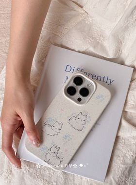 kiki白日梦原创手机壳可降解软壳水墨兔子蓝色花朵适用苹果iphone16pro15promax可爱手机软硅胶大孔三星华为