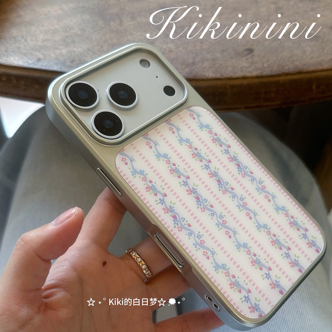 kiki白日梦原创手机壳银边ins丝带草莓亮面大孔适用苹果17proiphone1614promax可爱手机软边硬壳韩系百搭
