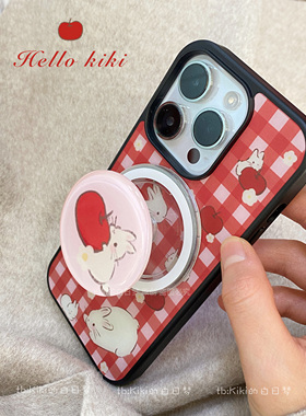 kiki白日梦原创手机壳苹果新年兔子苹果红色黑边磁吸适用苹果iphone1314promax可爱手机圣诞节礼物