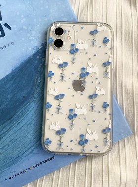 Kiki的白日梦/蓝色玫瑰兔子适用于苹果iPhone111213ProMaxMini安卓可爱全包手机壳