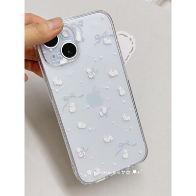 kiki白日梦原创手机壳蝴蝶结星星兔子丝带蓝色星空星星色高透明适用苹果iphone161514pro爱手机软壳小米华为