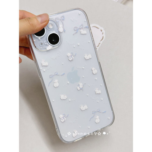 kiki白日梦原创手机壳蝴蝶结星星兔子丝带蓝色星空星星色高透明适用苹果iphone161514pro爱手机软壳小米华为