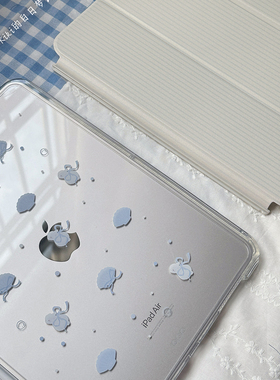 kiki原创/l蓝色夏天条纹贝壳适用于ipad保护壳平板保护套亚克力高防弯硬Y折书本有笔槽air611英寸mini6笔槽