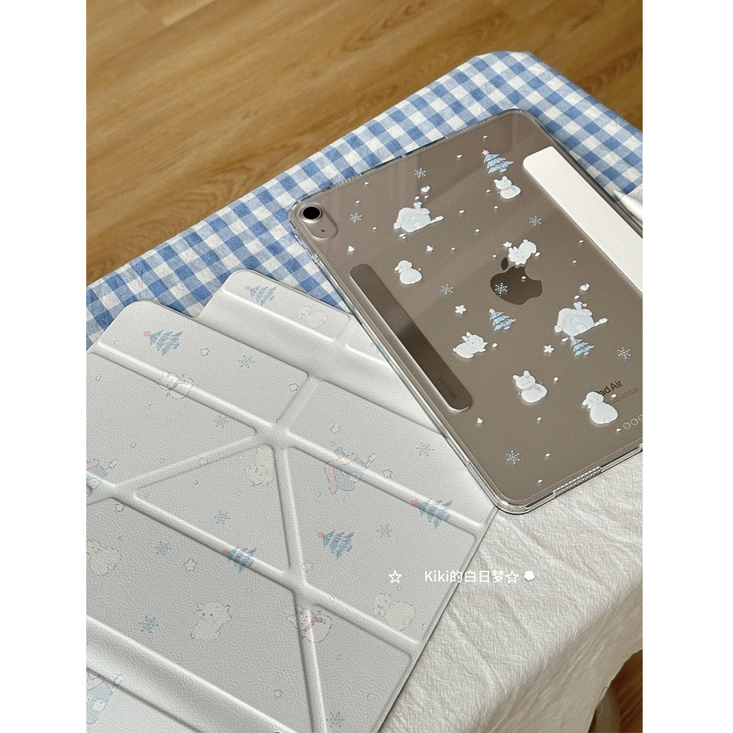 kiki原创/冬日下雪了冬天小房子兔子可爱荔枝纹ipad肤感三折Y折磁吸保护壳带搭扣air65/4平板套pro11寸可拆,3C数码配件,平板电脑保护套/壳,淘宝优惠券,粉丝福利购,淘宝优惠卷