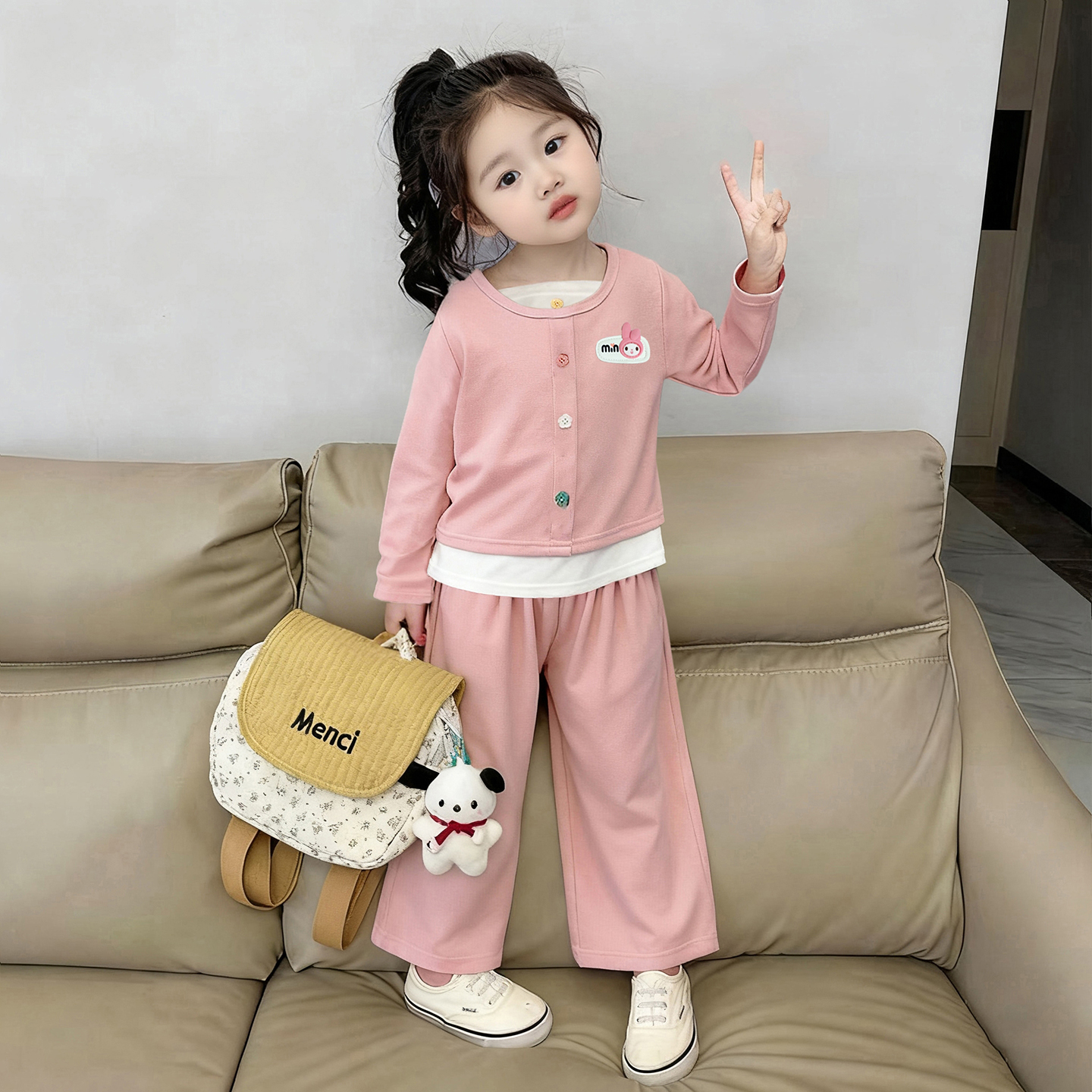 2025女童秋装套装假两件长袖裤子