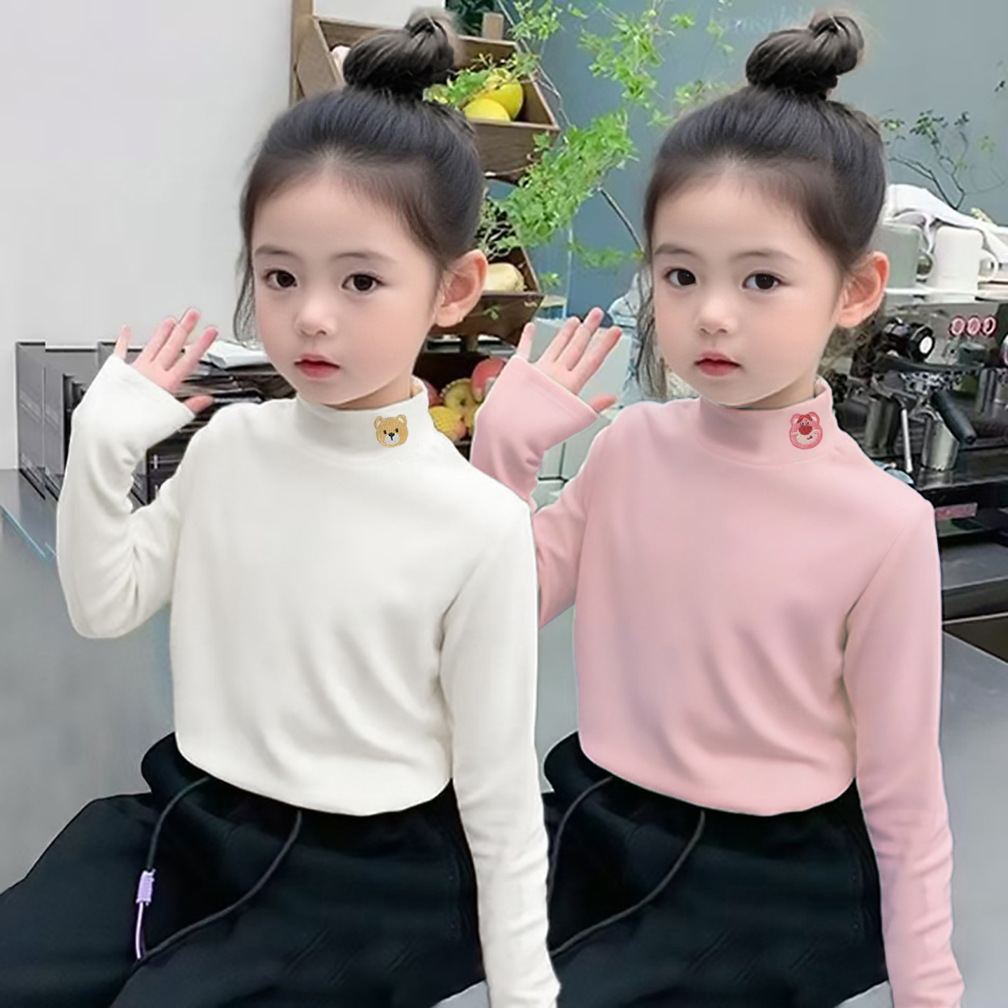 秋冬韩系可爱卡通绣花女孩长袖