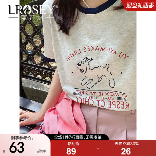 蓝若水印花T恤日系减龄上衣休闲