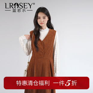 蓝若水大码女装春季新款显瘦百搭连衣裙胖mm灯芯绒V领无袖背心裙