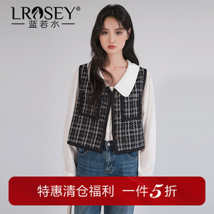 小香风叠穿短款 蓝若水大码 新款 胖mm春装 坎肩背心花呢格纹马甲 女装