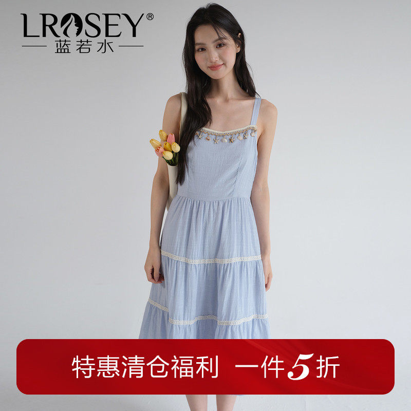 蓝若水设计感度假风显瘦吊带裙图片