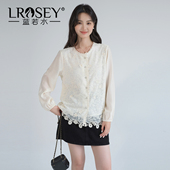 女装 2026春装 新款 蓝若水大码 国风绣花蕾丝衫 胖MM优雅气质高端衬衣