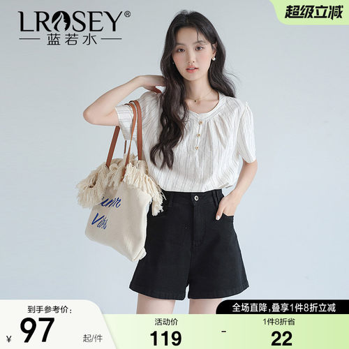 蓝若水时尚气质条纹短袖衬衫显瘦
