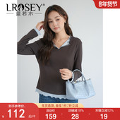 蓝若水大码 撞色拼接V领上衣胖mm设计感针织T恤 新款 女装 2026春装