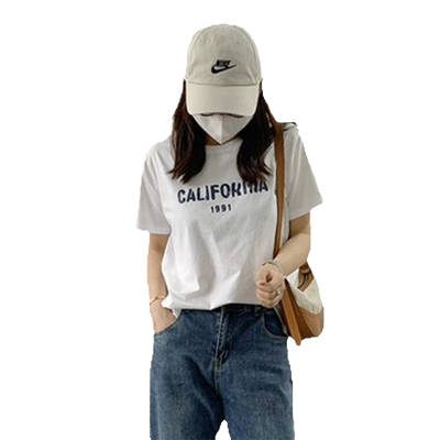 蓝若水字母印花宽松T恤美式上衣