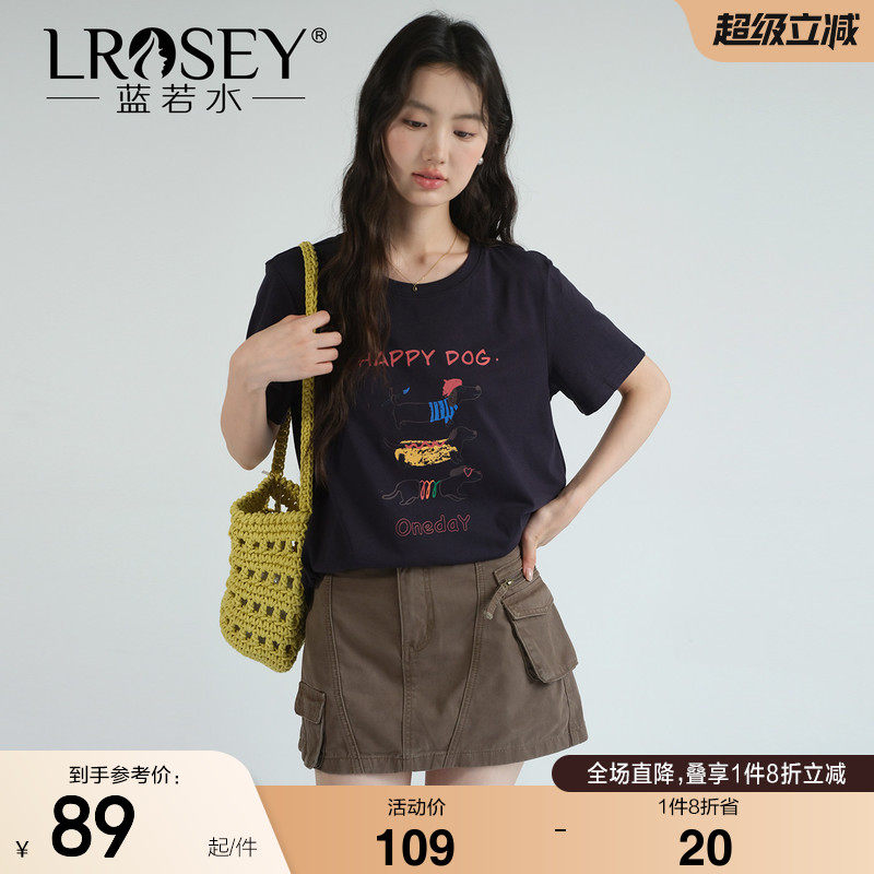 蓝若水大码女装2026夏装新款卡通印花短袖上衣胖MM正肩圆领T恤ins