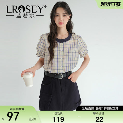 蓝若水小众设计感格子衬衫