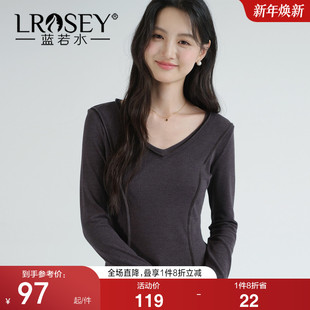 新款 蓝若水大码 胖MM2026春装 鱼骨线V领打底衫 正肩显瘦上衣 女装