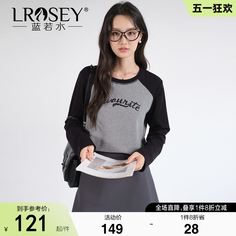 蓝若水大码女装2025秋季新款插肩袖印花希尔棉T恤微胖MM美式上衣