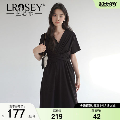 蓝若水设计感双口袋连衣裙显瘦