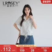 设计感小众短款 蓝若水大码 衬衣 2026夏装 新款 女装 日系条纹收腰衬衫