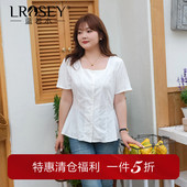 方领提花显瘦收腰衬衫 蓝若水大码 新品 胖MM法式 女装 高级感上衣夏季