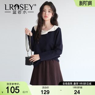 蓝若水大码女装2026春装新款撞色娃娃领珠地棉T恤微胖MM减龄上衣