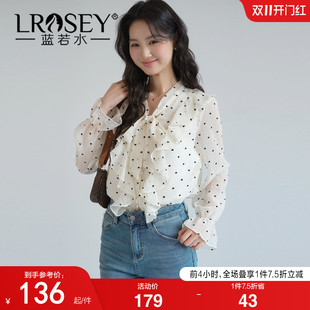 蓝若水大码女装波点荷叶边V领雪纺衫2026秋装新款胖MM高级感上衣