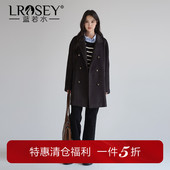 蓝若水大码 高级感呢子大衣 新款 女装 简约双排扣毛呢外套胖mm冬装