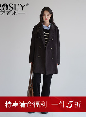 蓝若水大码女装简约双排扣毛呢外套胖mm冬装新款高级感呢子大衣
