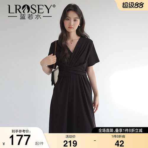 蓝若水设计感双口袋连衣裙显瘦