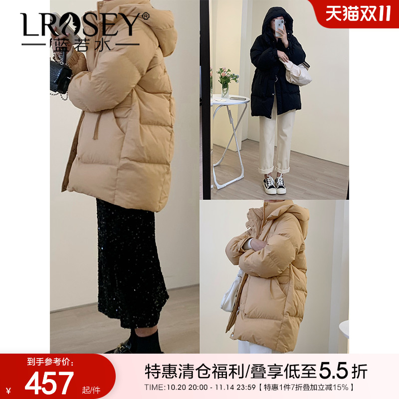 蓝若水长款羽绒服连帽立领厚外套
