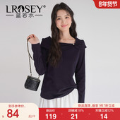 气质扭结斜领针织T恤 蓝若水大码 2026春装 新款 韩系简约打底衫