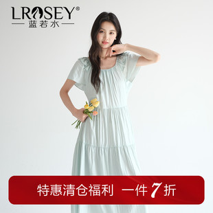 【优雅高腰方领露背连衣裙】蓝若水大码2026夏新款设计感褶皱长裙