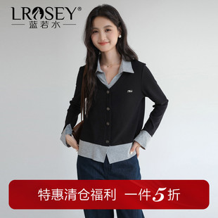 清仓特惠 气质修身 大码 撞色假两件翻领上衣胖mm春装 针织衫 女装