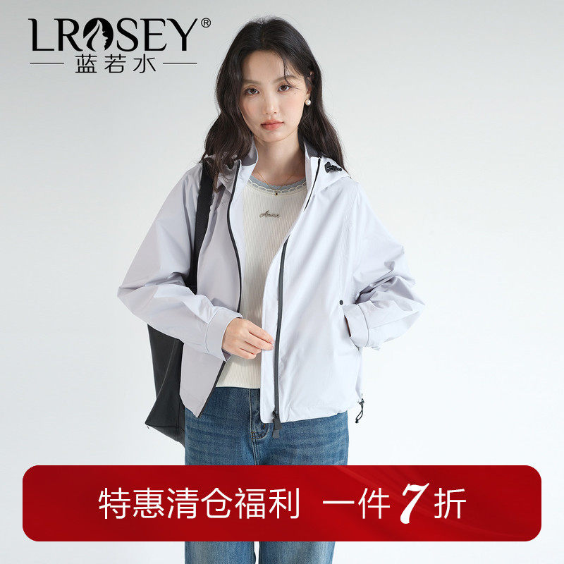 蓝若水大码女装户外防泼水休闲连帽外套胖MM春装新款运动工装夹克