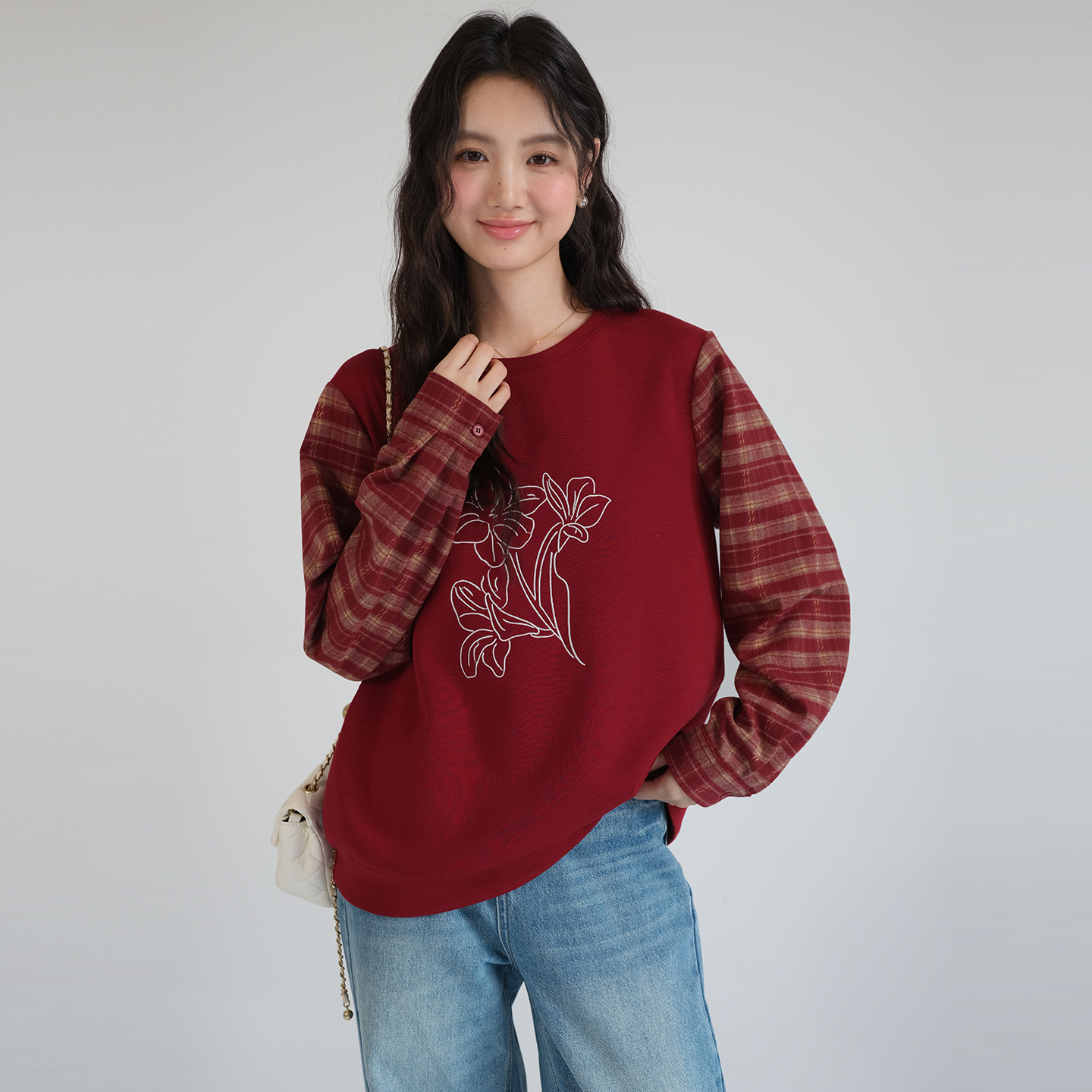 蓝若水设计感拼接宽松显瘦上衣